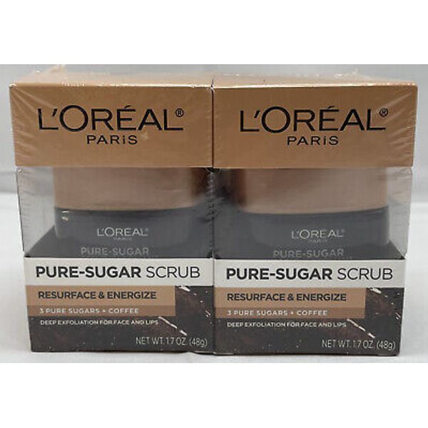 (2) L'Oreal Paris Pure Sugar Scrub Resurface & Energize + Coffee, 1.7 oz