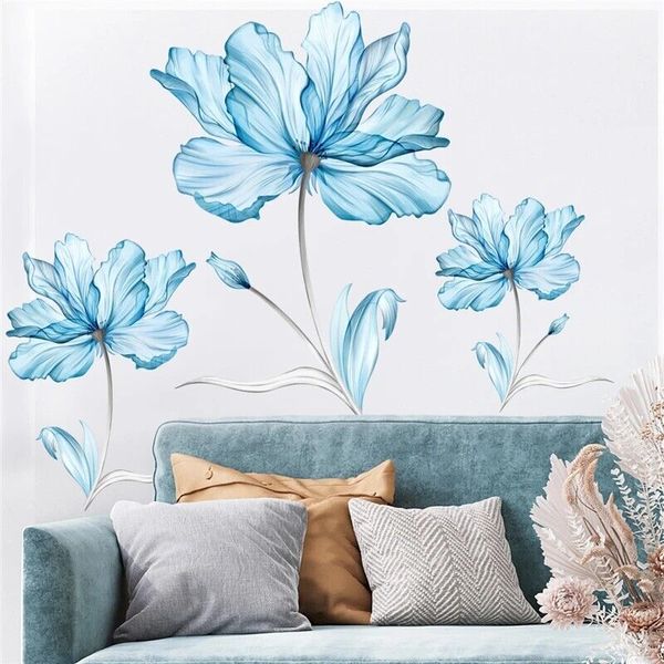 Removable Flower Decal Blue Lotus Wall Sticker 3D Wall Art Bedroom Home Decor