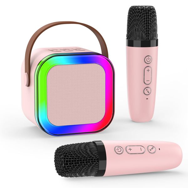 Kussla Mini Karaoke Machine for Kids Adults, Portable Bluetooth Speaker with 2 Wireless Microphones, Karaoke Kids Toys Christmas Birthday Gifts Ideas for 4-12 Years Old Girls Toys