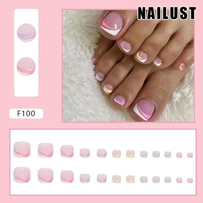 Toe Nails  [Set of 24] Nail Tips Nail Tips Nail Stickers False Nails False Nails Present Paste Nails Peelable Summer Nails Nail Supplies Nail Art Nail Parts NAILUST