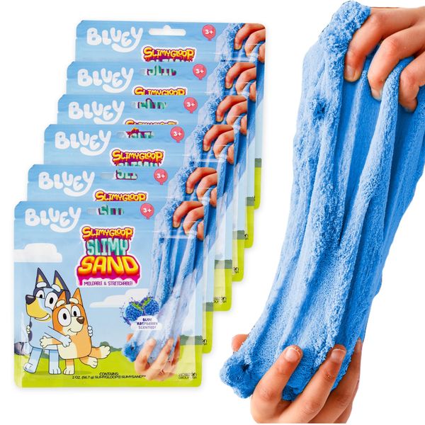 Bluey SlimySand Party Pack, 6-Pack, Blue Raspberry Scented, Reuseable Play Sand, Sensory Sand Bags, Bluey Party Favors, Bluey Toys, Toddler Activities, Bluey Birthday Party Supplies, Toys & Games