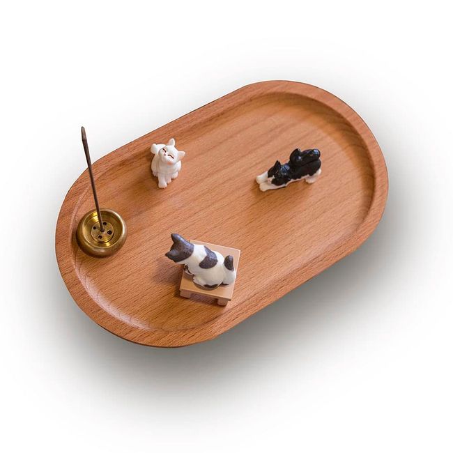 Bombinate Incense Holder Cat Wooden Plate Plate Cute Japanese Beech Wood