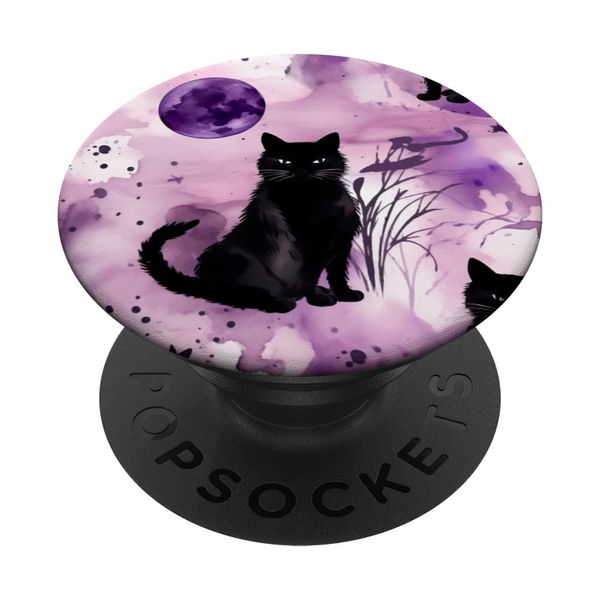 Moonlight Lavender Cute Black Cat Lover PopSockets Swappable PopGrip