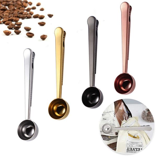 4 Pcs Coffee Scoop with Bag Sealing Clip, Stainless Steel Coffee Measuring Scoop for Coffee Beans Tea Milk Powder Sugar Oatmeal