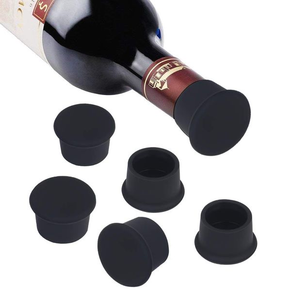 Vicloon Bottle Stopper, 6Pcs Wine Bottle Caps Reusable Silicone Stopper Cap, Keep Flesh for Wine Beer Champagne Alcohol Sparkling Wine(Black)