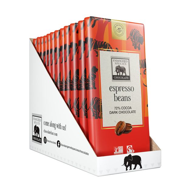 Endangered Species Dark Chocolate Bar with Espresso Beans (72% cocoa)