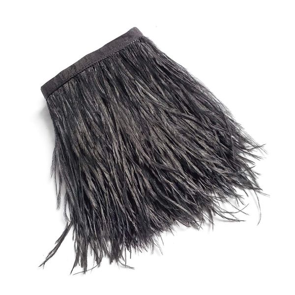 HAPPY FEATHER 2 Yards 5-6inch Black Ostrich Feathers Trim Fringe for DIY Dress Sewing Crafts Costumes Decoration