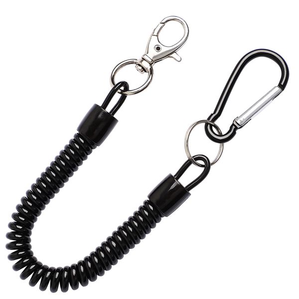 uxcell Spring Keychain Carabiner Hook Coil Strap Black