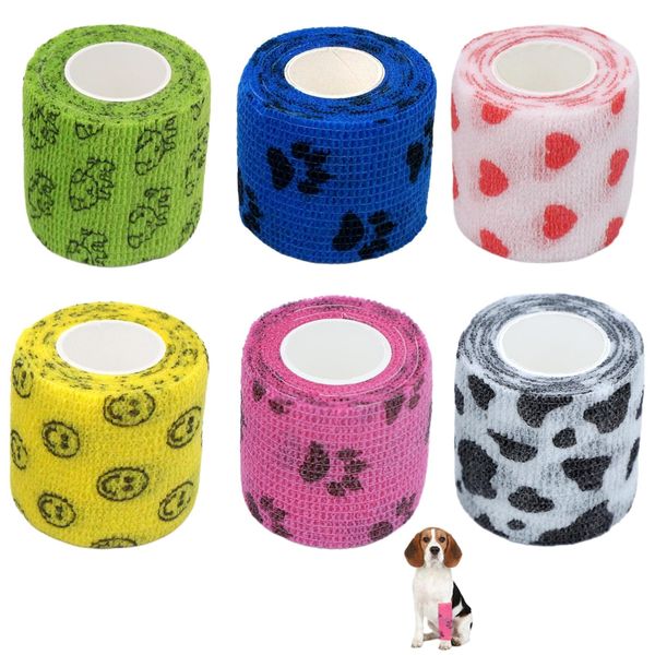 6 Rolls Bandage Wrap Cohesive Bandage Wrap Vet Wrap for Dogs Cohesive Bandages Pets First Aid Elastic Bandage Non-Woven Elastic Breathable Bandage Tape for Dogs Cats Wrist Ankle Sports Stretch Tape