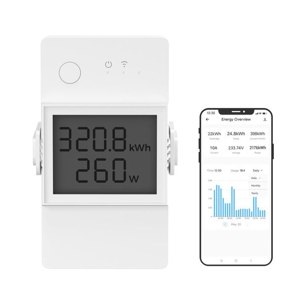 SONOFF POW320D Elite Smart Schalter mit Leistungsmesser, 20A WiFi Smart Switch LCD Digitalenergiezähler, Überlastschutz Strommessgerät Kompatibel mit Alexa/Google Home