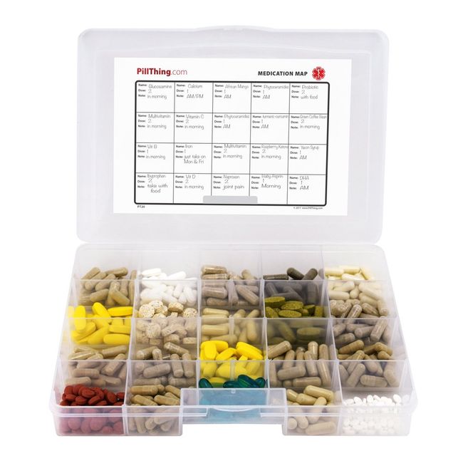 : Pill Thing Large Monthly Pill Organizer with Built-in Handle - Medicine Organizer Pill Case with Deep Compartments and Airtight lid - Travel Pill Box Includes Emergency Contact Card