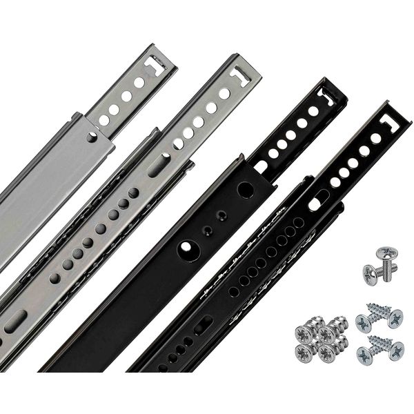 Neuhall Schubladenschienen 27mm Länge: 310mm (2 Stück) Stahl Schienen für Schubladen Teilauszug Schubladenauszug Kugelauszug Schubladen Schienensystem Auszugschienen inkl. Schraubenset