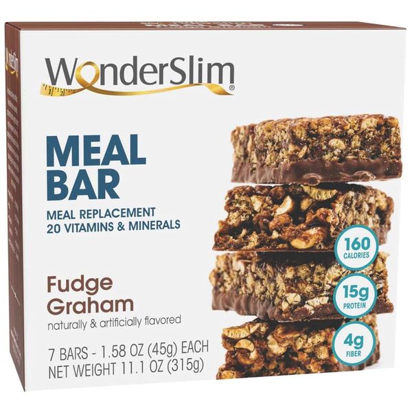 WonderSlim Meal Replacement Protein Bar, Fudge Graham, 160 Calories, 15g Protein, 4g Fiber (7ct)