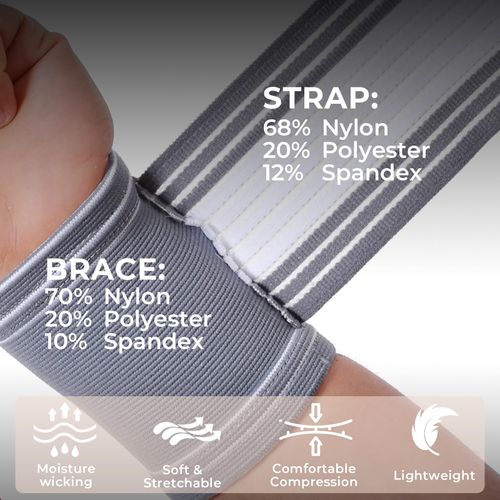 NeoTech Care Wrist Band - Adjustable Compression Strap - Elastic & Breathable Fabric - Support Sleeve for Tennis, Sports, Exercise - Men, Women, Right or Left (Gray Color, Size L, 1 Unit)