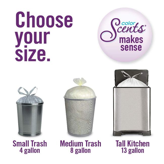 Color Scents Small Trash Bags - 70 Bags, 4 Gallon, Twist Tie - Lavender 