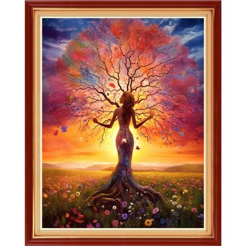 Dimensean Stamped Cross Stitch Kits Full Range of Embroidery Patterns Starter Kits for Beginners Adult or Kids DIY Cross Stitches Needlepoint Kits 11CT-Girl Magic Tree 16x20 inch