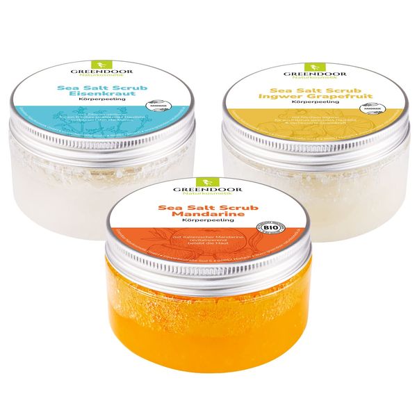 GREENDOOR Körperpeeling SPARSET FRESH 840g, 3 frische Salz-Peelings, sea salt scrub vegan, natürlich ohne Mikroplastik, Natur Duschpeeling ohne Konservierungsmittel, Naturkosmetik Geschenke