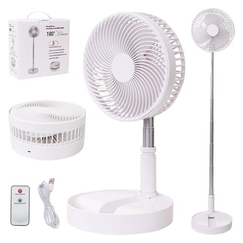 LOREAD Portable Desk Fan,Foldable Fan Pedestal Stand Floor Fan with Remote Controller Adjustable Height from 14.2'' to 39'', 4 Speeds, 7200mAh Rechargeable Telescopic USB Charging