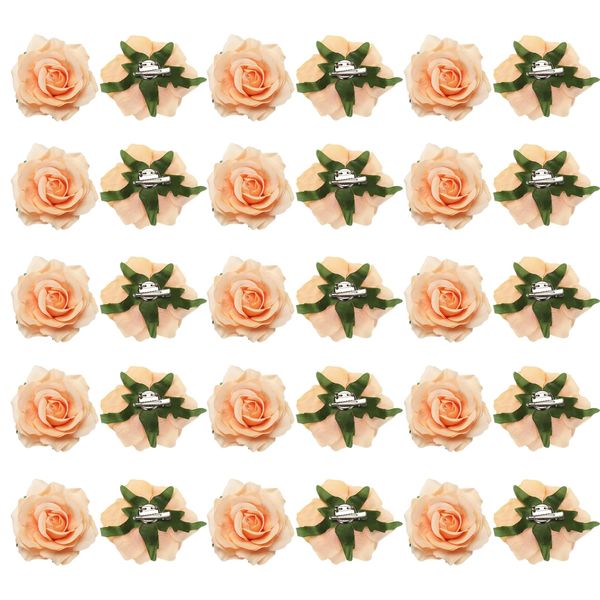 MECCANIXITY 30 Pcs Rose Flower Hair Clips 4 Inch Flower Hair Pins Flower Brooch for Women Hair Accessories Champagne