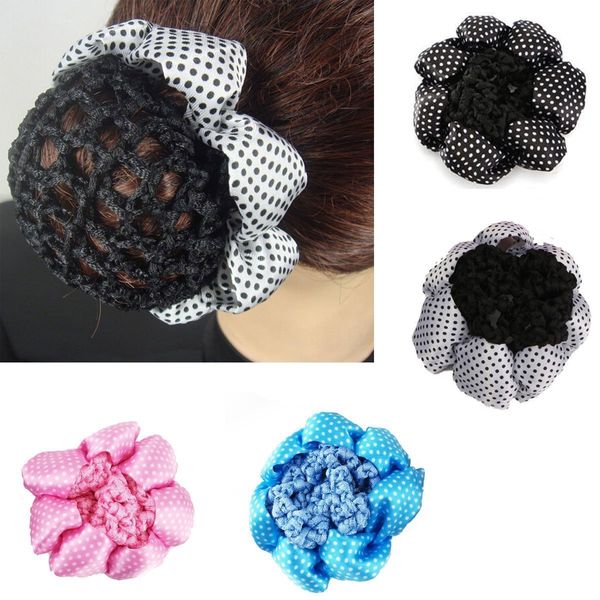 yueton Pack of 4 Girl Women Bun Cover Snood Ballet Dance Polka Dot Hair Net hair Accessories