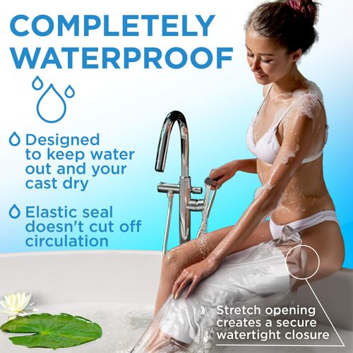 100% Waterproof Leg Cover for Shower - [Tight Seal] - 2pk - Reusable Adult Full Leg Cast Cover for Shower - Knee, Hip, Ankle, Foot - Easy to Use Cast Protectors
