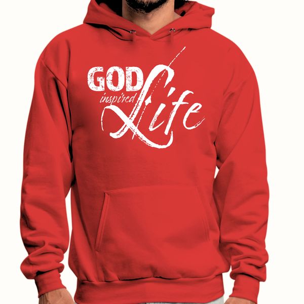 Mens Graphic Hoodie God Inspired Life - Red / 3XL