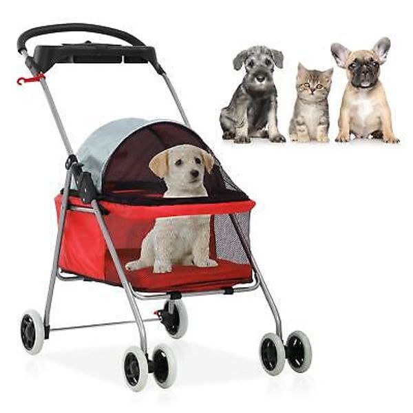 Folding Pet Stroller Waterproof Dog Cat Cart Carrier Jogger W/Storage Basket US