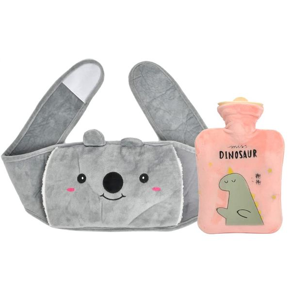 TIMESETL Wärmeflasche mit Bezug, Gummi Wärmflasche mit Weichem Plüschbezug, Warmwasserbeutel Warm Hot Water Bottle zur Schmerzlinderung für Bauch Rücken Beine