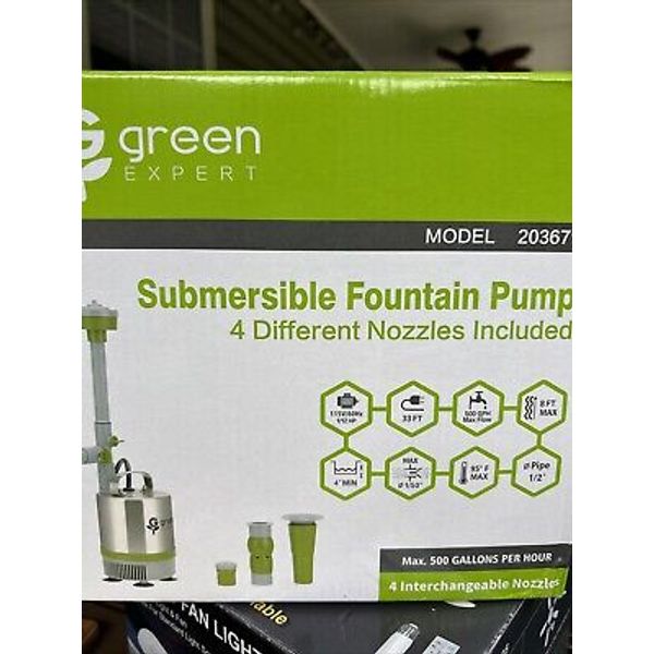 Green Expert Submersible Fountain Pump with 4 Different Nozzles Included 203671