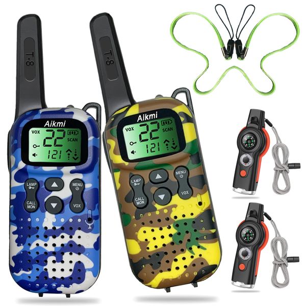 Kids Walkie Talkies Toys Boys Gifts 5 6 7 8 9 Year Old Outdoor Toys for Kids 2 Way Radio with Camping Gear Army Soldier Toys Pretend Play Birthday Present Boy (Yellow Blue)