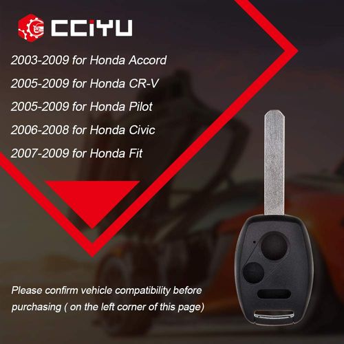 cciyu X 1 Flip Key Fob with Key Blade (Shell Case) 3 Buttons Replacement for 03 04 05 06 07 08 09 for Honda for Civic for Pilot Fit for Accord for CR-V Series with FCC OUCG8D-380H-AI