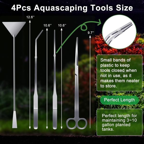4 PC Aquarium Aquascaping Plants Landscaping Tools Kit Set 12" GERMAN STAINLESS