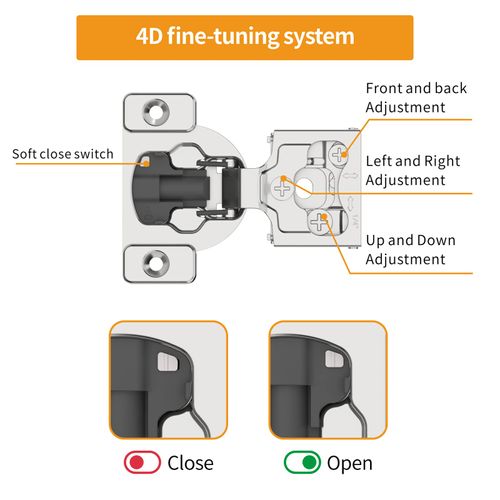 Chibery 10 Pack 1/4" Small Overlay 4D Concealed Hinges for Face Frame Door, Soft Close On/Off Switch, Self Closing, 105° Open Angle Concealed Stainless Steel Hinges for Framed Cabinet, Satin Nickel