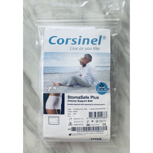 Corsinel StomaSafe Plus Ostomy Light Support Belt Garment 3216 TYTEX White S/M