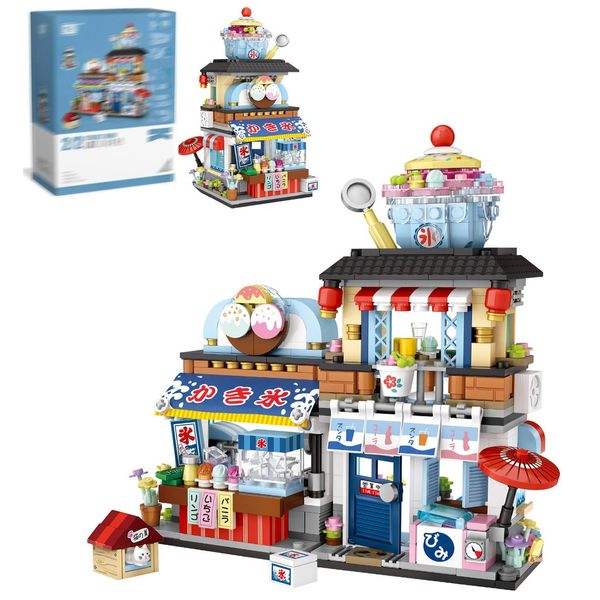 LUOGFYNI Japanese Street View Shaved Ice Shop Building Blocks Set, Ice Cream Store Simulation Creative Model, Mini Bricks Construction Building Toy, Gifts for Adults Kids (1219)