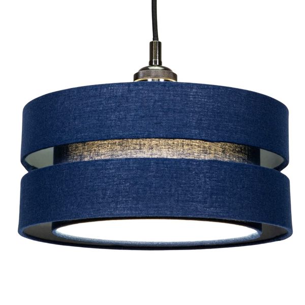 Contemporary Quality Navy Midnight Blue Linen Fabric Triple Tier Ceiling Pendant Light Shade | 60w Maximum | Designer Style | 26cm Diameter by Happy Homewares