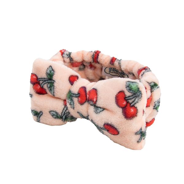 The Vintage Cosmetic Company Cherry Make-up Headband Gently Elasticated Super-Soft Plush Polyester Fabric No Snag or Tangle Cherry Design