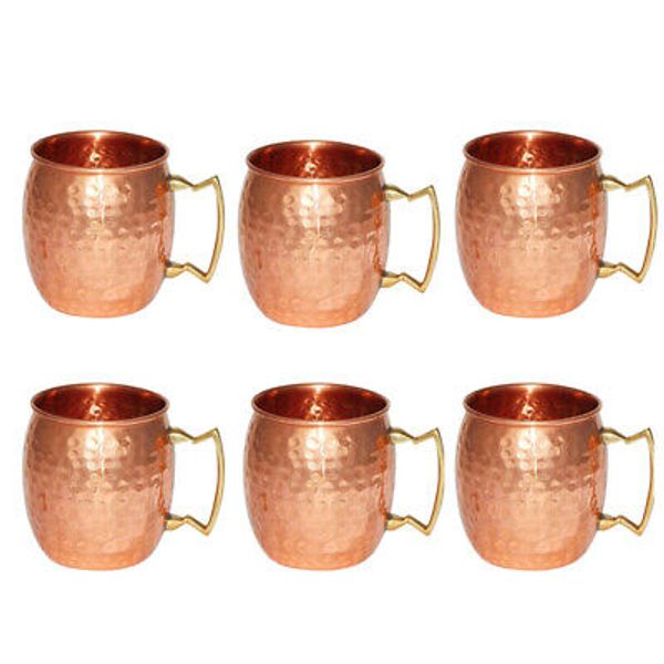 Pure Copper Mugs Hammered Cocktail Shaker Drinking Glass Health Benefits Setof 6