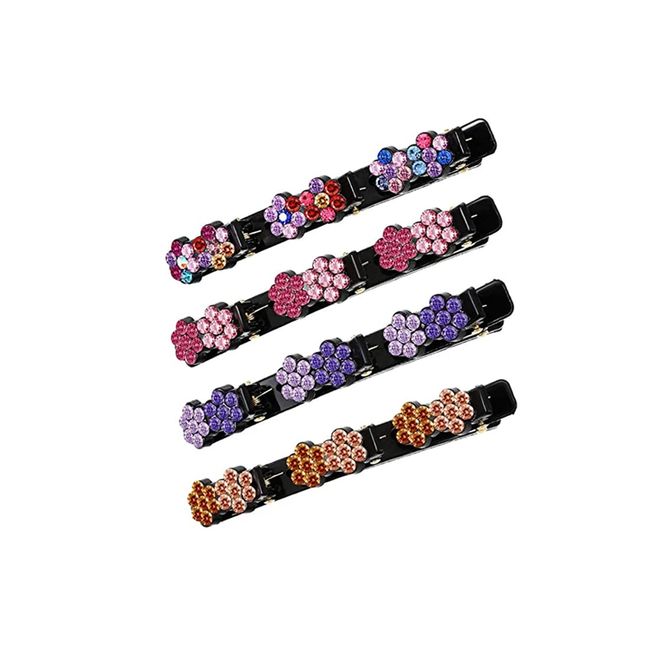 4 Stück Kolibri Haarspange Pflaume Doppelschicht Haarspange Kolibri Haarspange Glitzer Kristallblume Damen Haarspangen mit 3 Clips Mädchen Kinder Klein Haarklammer