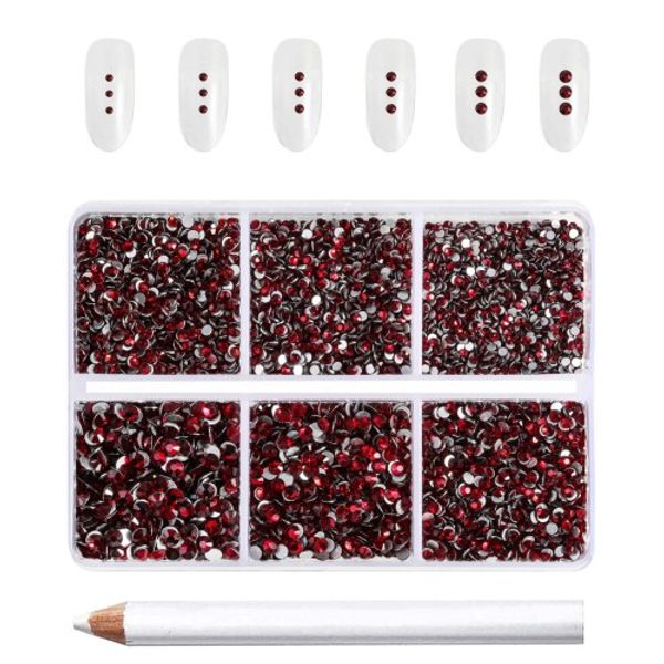 Beadsland 7,200pcs Flatback Rhinestones, Nail Gems Round Crystal Rhinestones for Crafts, 6 Mixed Sizes with Wax Pencil Kit, SS3-SS10, Dark