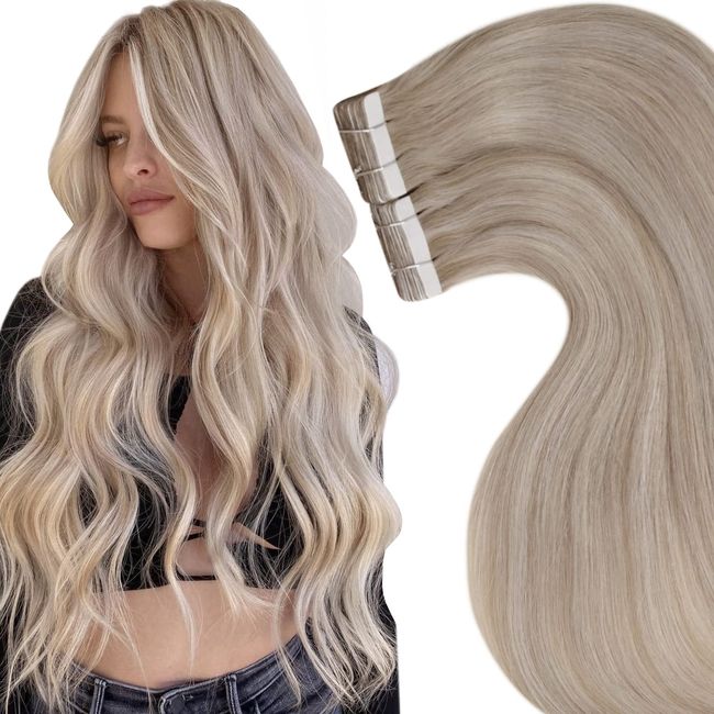 Extensions Echthaar Tape 50cm Extensions Echthaar Tape in Blond #19/60 Tape in Haarverlangerung Glatt 50g 20pcs Glue in Menschliches Haar