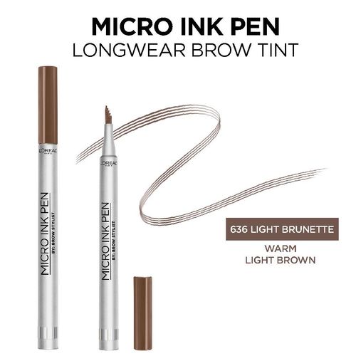 L'Oreal Paris Micro Ink Pen by Brow Stylist, Longwear Brow Tint, Hair-Like Effect, Up to 48HR Wear, Precision Comb Tip, Light Brunette, 0.033 fl; oz.