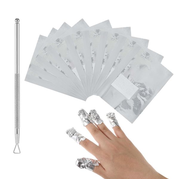 Giantree 100 Pcs Foil Nail Wraps, Nail Remover Foil Wraps Nail Polish Remover Nail Foil Wraps with Pre-attached Lint Free Pad Gel Polish Remover with Cuticle Scraper for Soak off Gel Polish Removing