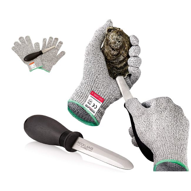 Rockland Guard Oyster Shucking Set- High Performance Level 5 Protection Food Grade Cut Resistant Gloves with 3.5’’ Stainless steel Oyster Knife, perfect set for shucking oysters