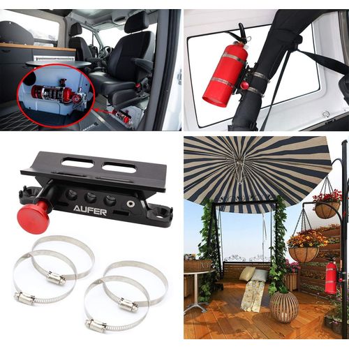 AUFER 1 Year Warranty-Universal Adjustable Roll Bar Fire Extinguisher Mount Holder Compatible with for Jeep Wrangler Gladiator Bronco UTV Polaris RZR Ranger Can Am Camper Van ATV Boat,Aluminum