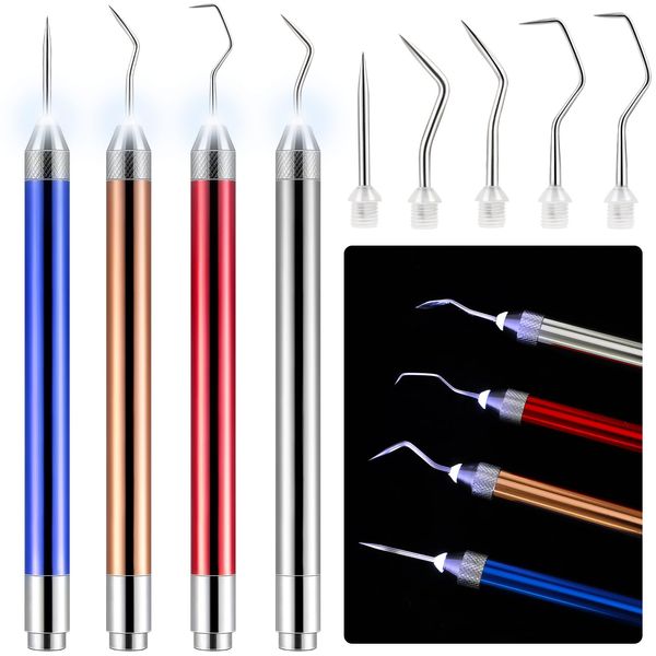 Leriton 4 Pcs LED Weeding Tools for Vinyl with Light Vinyl Weeding Tool with 5 Different Hooks Lighted Pin Pen Weeding Tool for Removing Iron on Tiny Vinyl Paper Crafting Silhouettes DIY(Colorful)