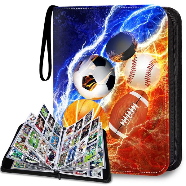 LOMONEH Sports Card Binder 9 Pocket Fits 900 Cards, Trading Card Binder Album Display Holder with 50 Removable Sleeves for Hockey, Basketball, Baseball, Football, Yugioh, MTG, Games Trading Cards