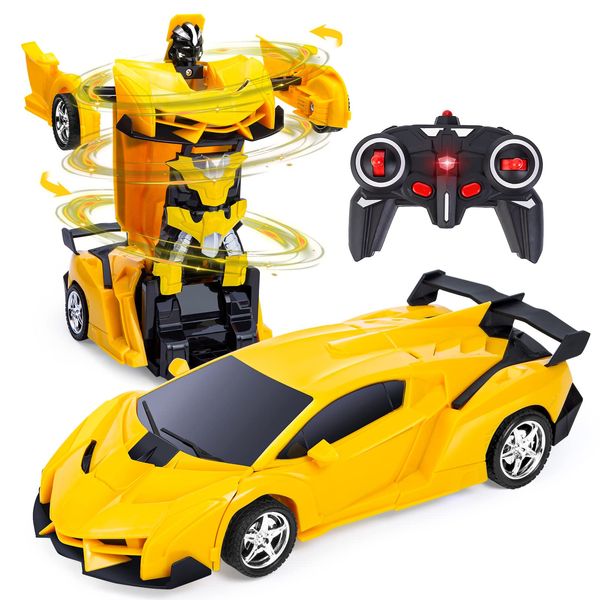 Thedttoy Transforming Toys Remote Control Transform Car 2 in 1 Remote Control Cars for Kids Boys Ages 3-12 Deformation Robot RC Car for Kids Boys Girls (Yellow)