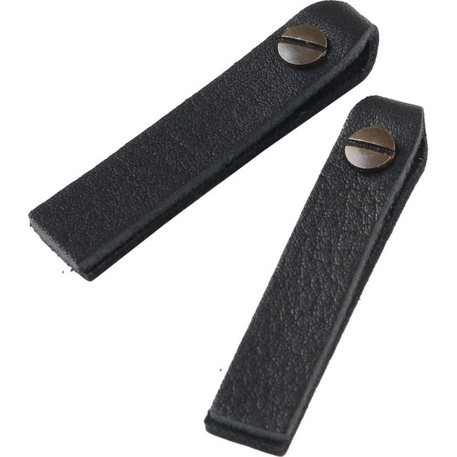 Nippon String Button Trading NBK Genuine Leather Zipper Pull Parts Square Type with Screw Type Caulking Approx. 0.4 x 1.9 inches (10 x 48 mm), Black LSS-B