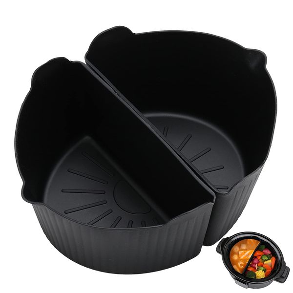 Darbermu Slow Cooker Liner, Silicone Slow Cooker Divider Liners for Crockpot 6-7QT, 2pcs Reusable Slow Cooker Divider, Slow Cooker Accessories for Home Kitchen (Black) (117)